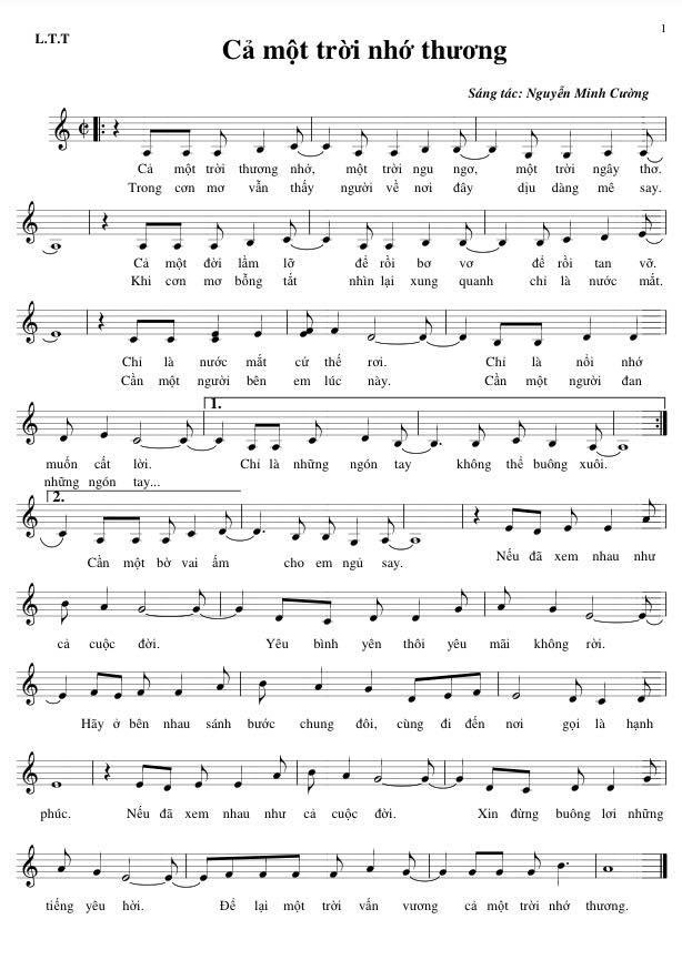 Sheet nhạc Cả Một Trời Thương Nhớ